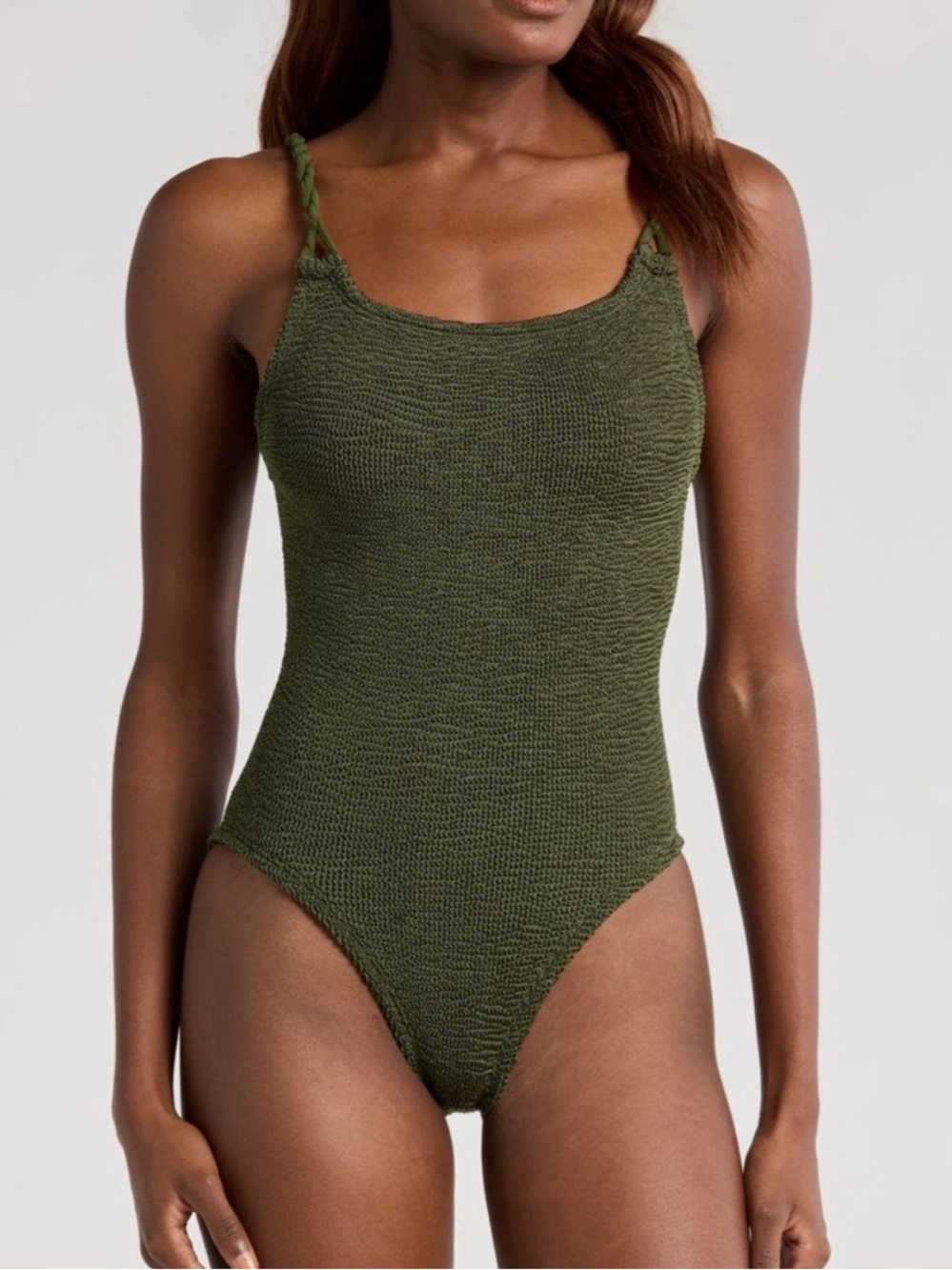 Hunza G Camille Green Crinkle One Piece Swimsuit One Size